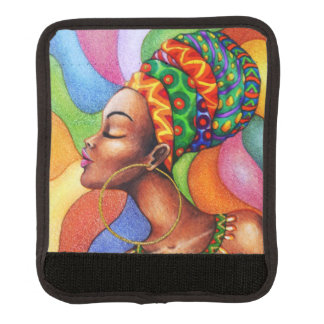 African Woman with Wax Traditional Fabric Luggage Handle Wrap