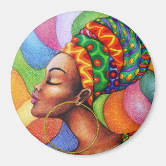 African Woman with Wax Traditional Fabric Magnet