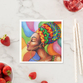 African Woman with Wax Traditional Fabric Napkins
