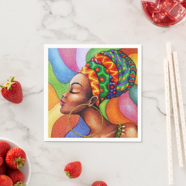 African Woman with Wax Traditional Fabric Napkins (Insitu)