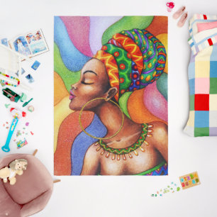 African Woman with Wax Traditional Fabric Outdoor Rug