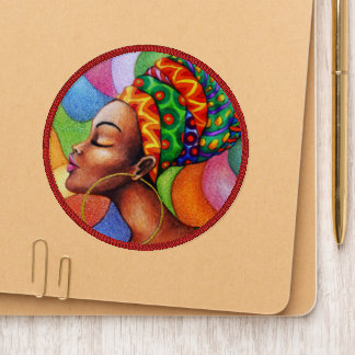 African Woman with Wax Traditional Fabric Patch