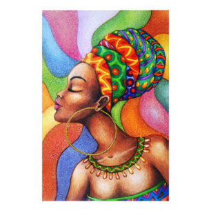 African Woman with Wax Traditional Fabric Photo Print