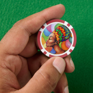 African Woman with Wax Traditional Fabric Poker Chips