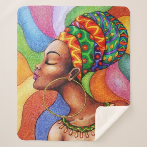 African Woman with Wax Traditional Fabric Sherpa Blanket