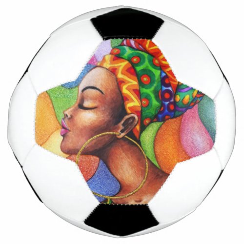 African Woman with Wax Traditional Fabric Soccer Ball