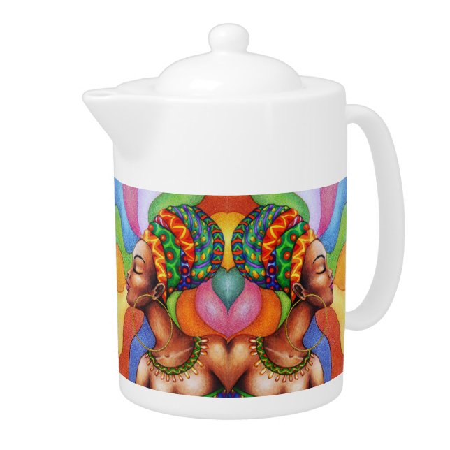 African Woman with Wax Traditional Fabric Teapot (Right)