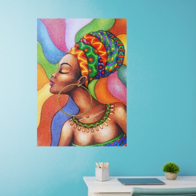 African Woman with Wax Traditional Fabric Wall Decal (Home Office)