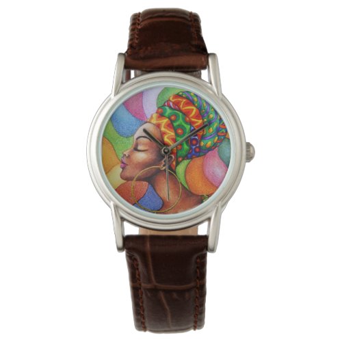 African Woman with Wax Traditional Fabric Watch