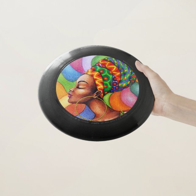 African Woman with Wax Traditional Fabric Wham-O Frisbee (In Hand)