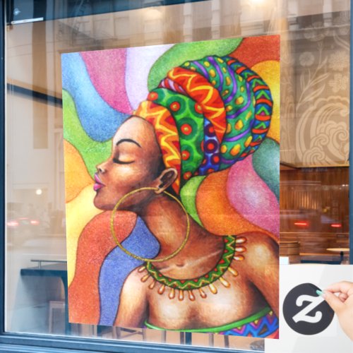 African Woman with Wax Traditional Fabric Window Cling