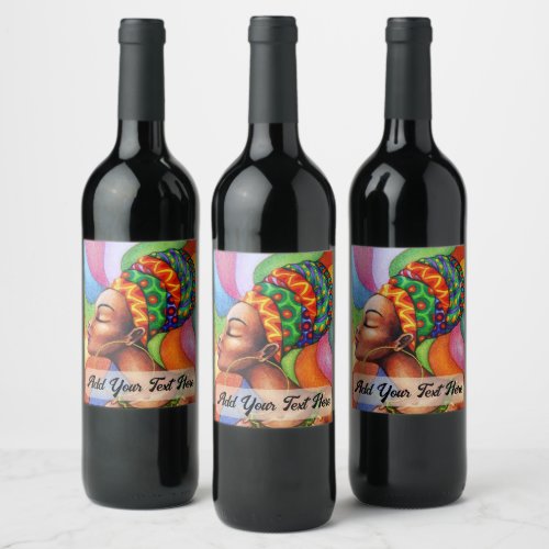 African Woman with Wax Traditional Fabric Wine Label