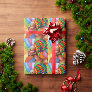 African Woman with Wax Traditional Fabric Wrapping Paper