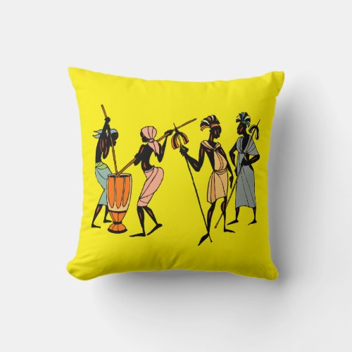 African Women cooking and dancing Throw Pillow