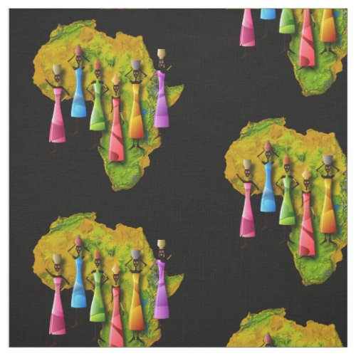 African Women In Colorful Dresses On Africa Map Fabric