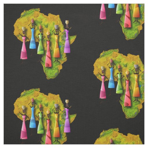 African Women In Colorful Dresses On Africa Map Fabric
