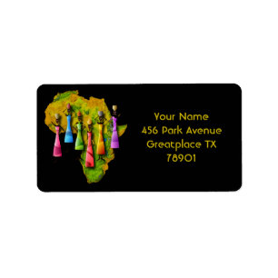 African Women In Colorful Dresses On Africa Map Label