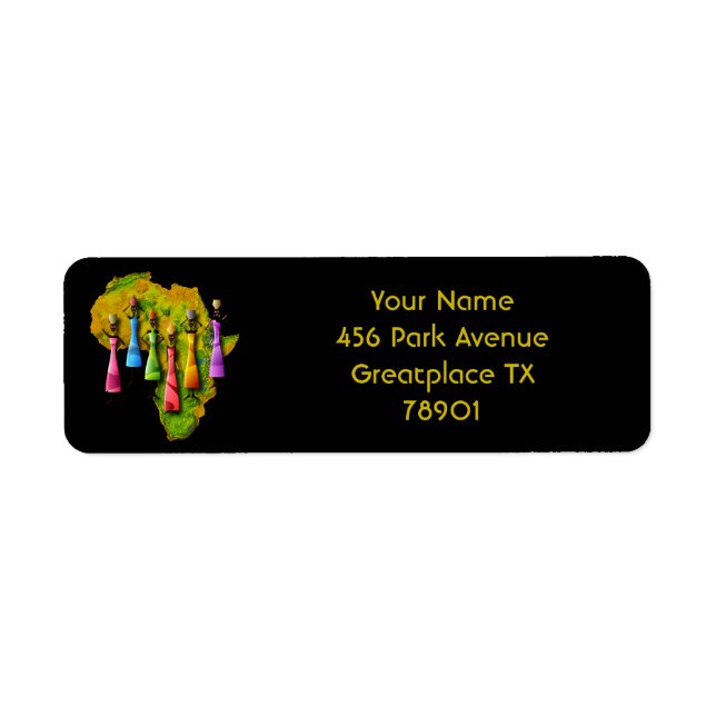 African Women In Colorful Dresses On Africa Map Label (Front)