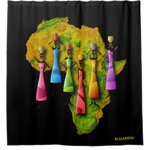 African Women In Colorful Dresses On Africa Map Shower Curtain