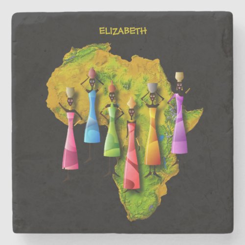 African Women In Colorful Dresses On Africa Map Stone Coaster