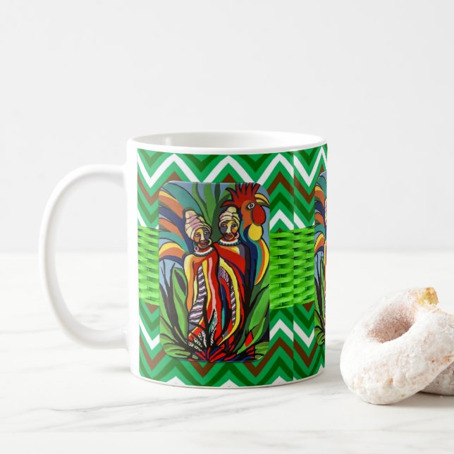 African Women Parrot Green Chevron Mug (With Donut)