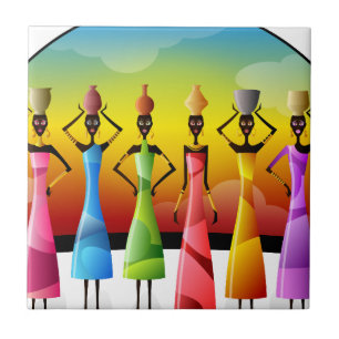African Women with Pottery on their heads Ceramic Tile