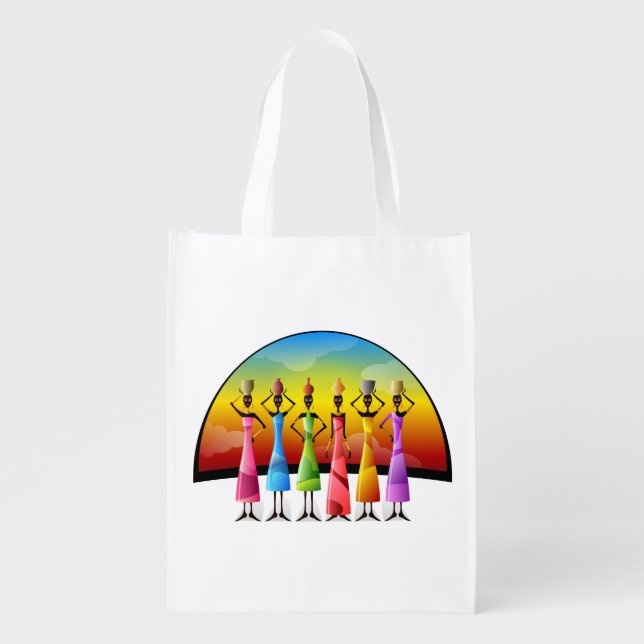 African Women with Pottery on their heads Grocery Bag (Front)