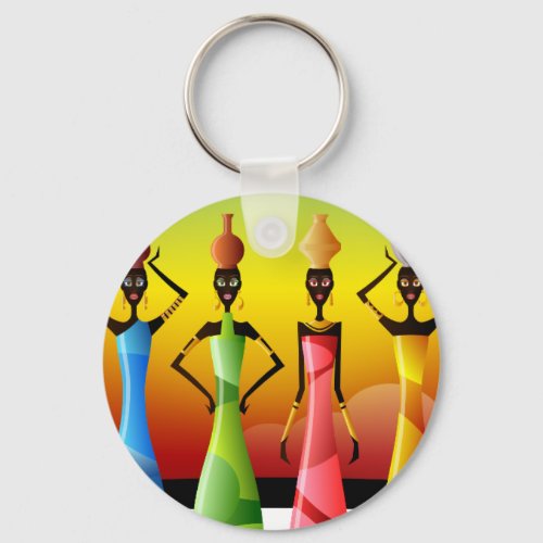 African Women with Pottery on their heads Keychain