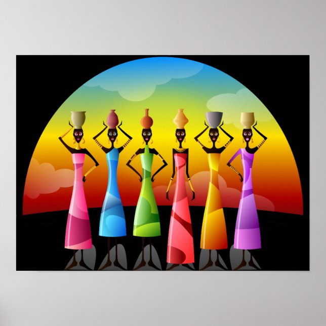 African Women with Pottery on their heads Poster (Front)