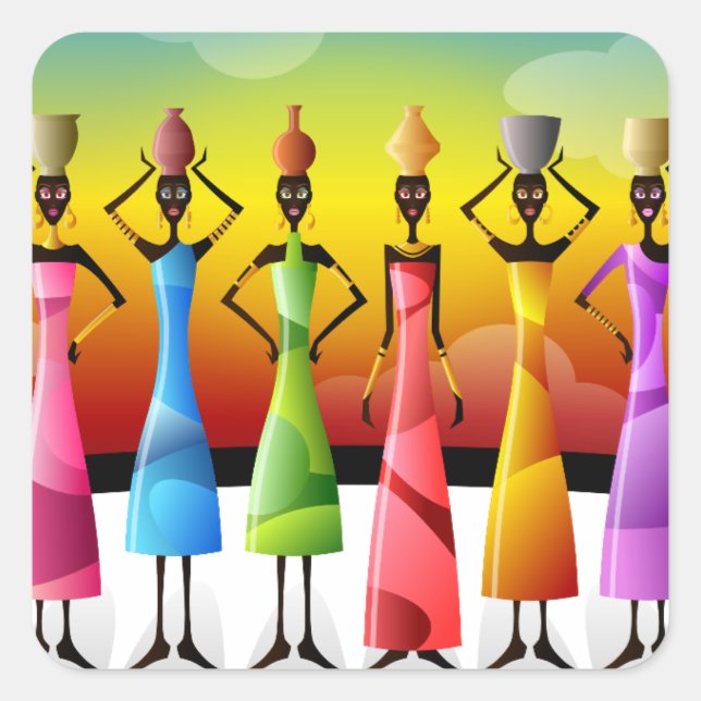 African Women with Pottery on their heads Square Sticker (Front)