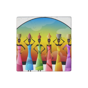 African Women with Pottery on their heads Stone Magnet