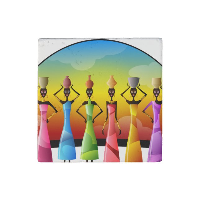 African Women with Pottery on their heads Stone Magnet (Front)