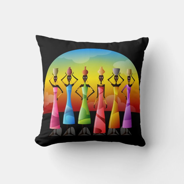 African Women with Pottery on their heads Throw Pillow (Front)