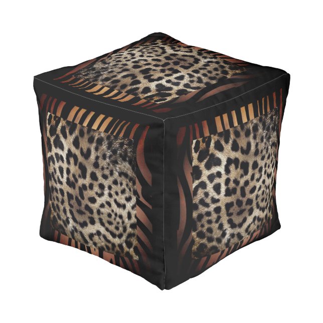 African  Zebra and Leopard Print Pouf (Angled Back)