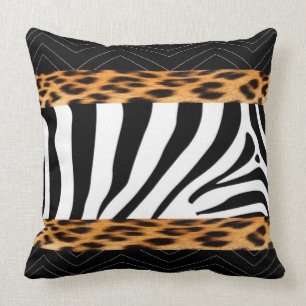 African Zebra and Leopard Print Throw Pillow