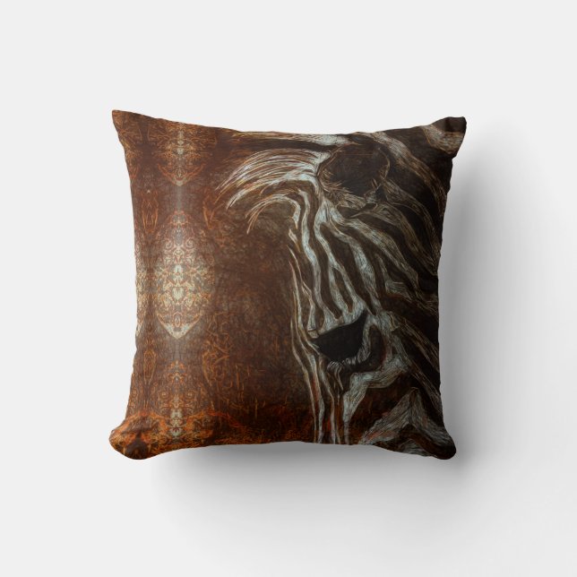 African Zebra in White on Brown and Orange Throw Pillow (Front)