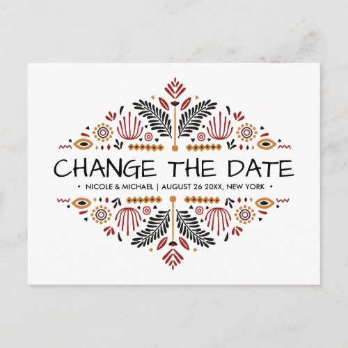 Africana  Ankara Kente Wedding change of plans Announcement Postcard