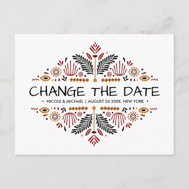 Africana | Ankara Kente Wedding change of plans Announcement Postcard (Front)