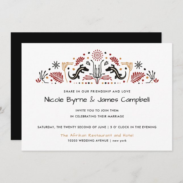 Africana | Modern Ankara Kente Lizard Wedding Invitation (Front/Back)