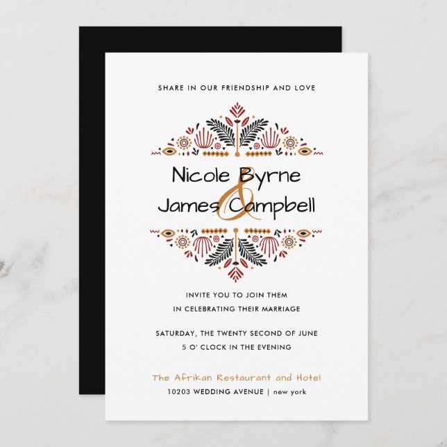 Africana | Modern Ankara Kente Wedding Invitation (Front/Back)