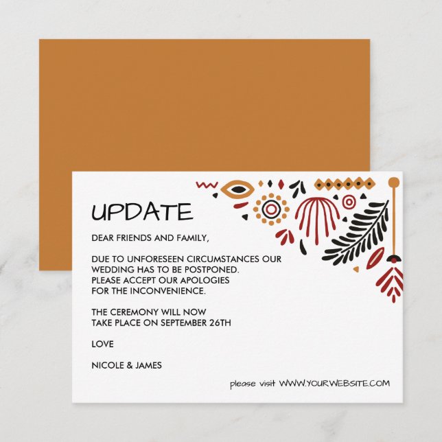 Africana | Modern Ankara Kente  WEDDING UPDATE Invitation (Front/Back)