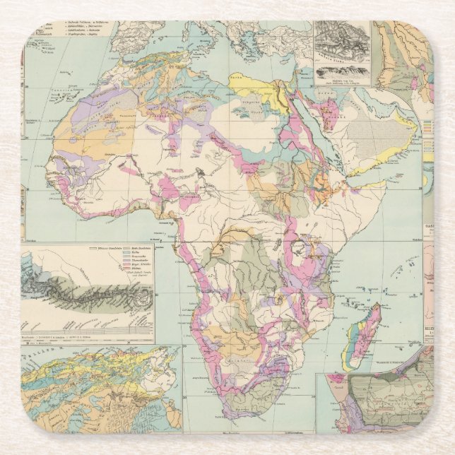 Afrika - Atlas Map of Africa Square Paper Coaster (Front)