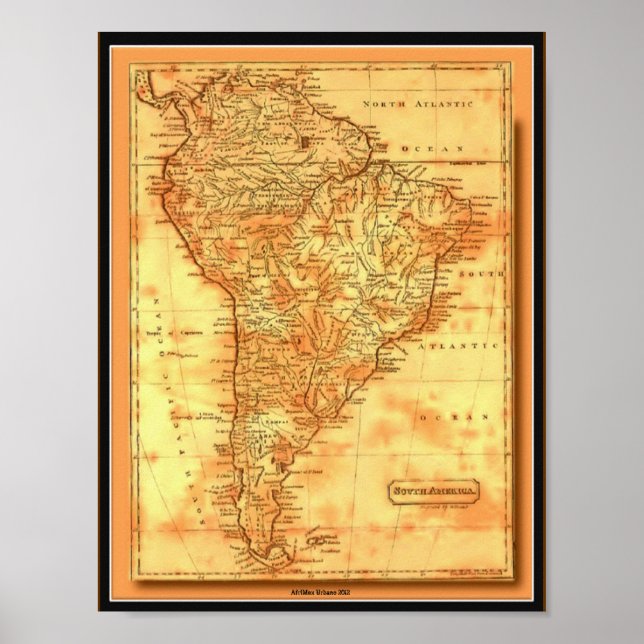 AfriMex Urbano Old World Map South America Poster (Front)