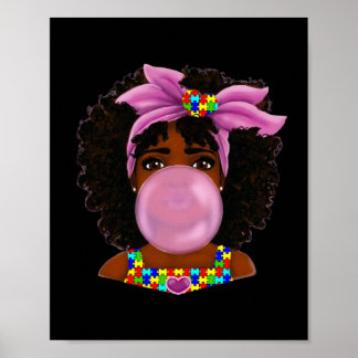 Afro African American Black Woman Ribbon Autism Poster