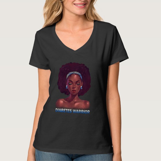 Afro African American Black Woman T1d Diabetes War T-Shirt (Front)