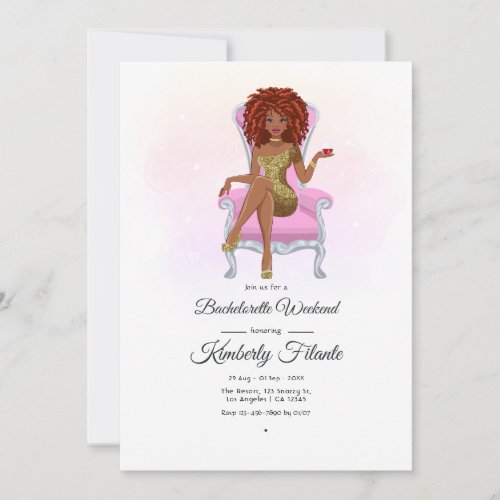 Afro African American Queen Bachelorette Weekend Invitation
