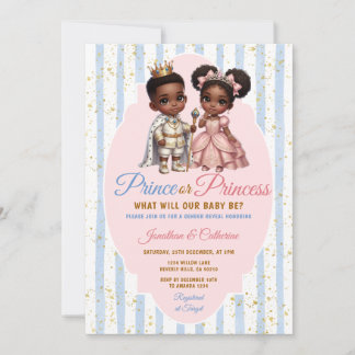 Afro African Prince or Princess Gender Reveal Gold Invitation