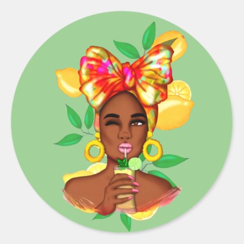 Afro African Women Classic Round Sticker