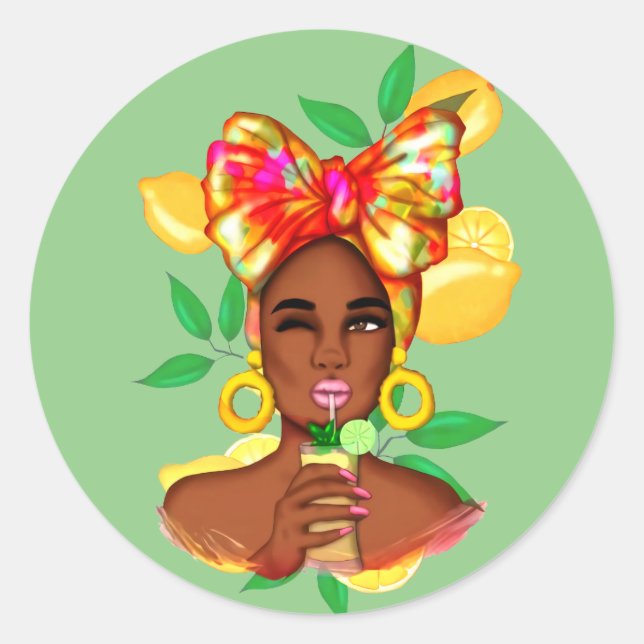 Afro African Women Classic Round Sticker (Front)
