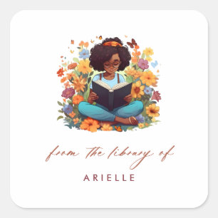 Afro American Girl Floral Library  Bookplates